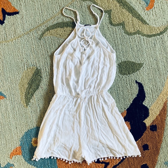 Calzedonia Cobey I White Romper I Lace-Up + Pom Pom Fringe - Picture 1 of 16